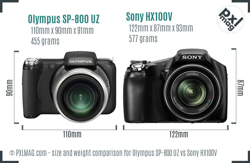 Olympus SP-800 UZ vs Sony HX100V size comparison