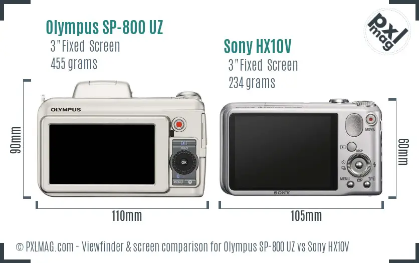 Olympus SP-800 UZ vs Sony HX10V Screen and Viewfinder comparison