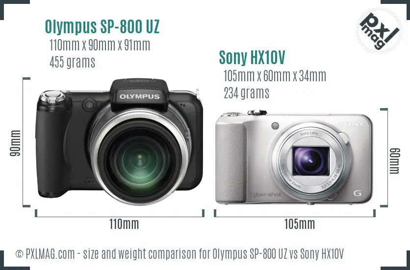 Olympus SP-800 UZ vs Sony HX10V size comparison