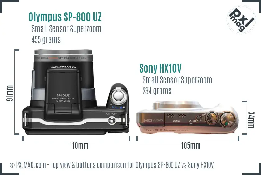Olympus SP-800 UZ vs Sony HX10V top view buttons comparison