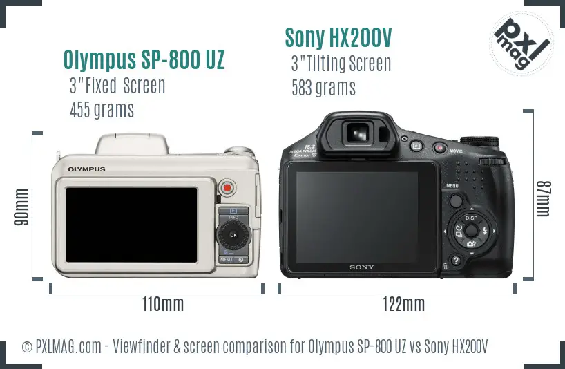 Olympus SP-800 UZ vs Sony HX200V Screen and Viewfinder comparison