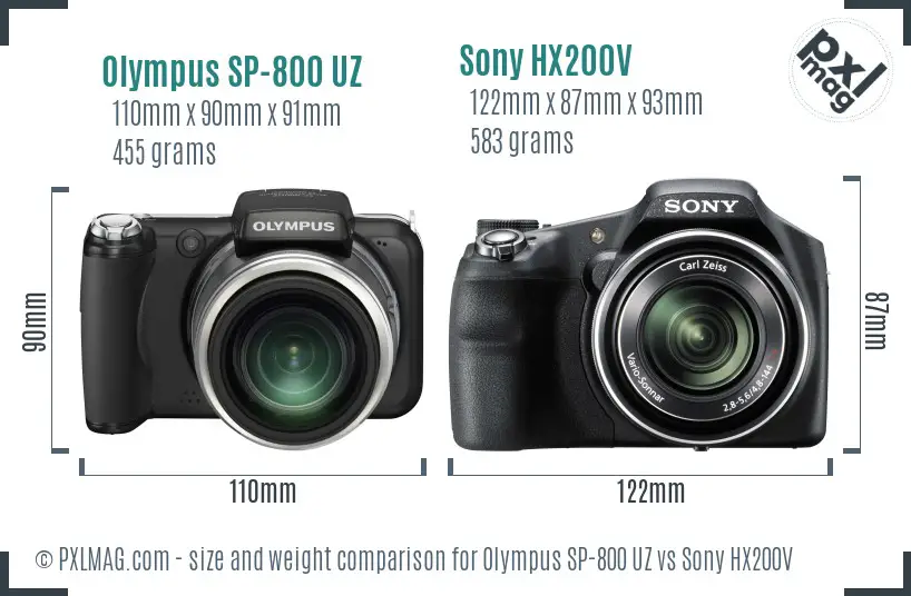 Olympus SP-800 UZ vs Sony HX200V size comparison