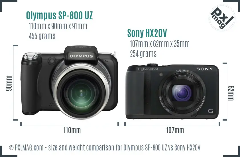 Olympus SP-800 UZ vs Sony HX20V size comparison