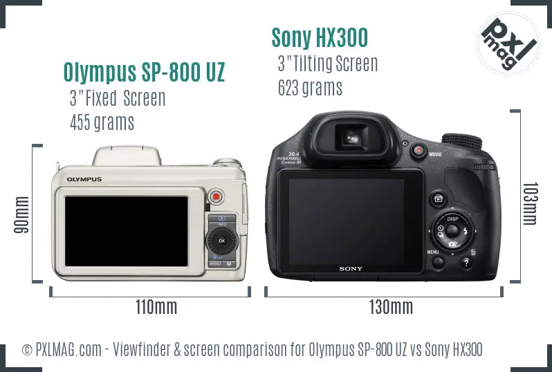 Olympus SP-800 UZ vs Sony HX300 Screen and Viewfinder comparison