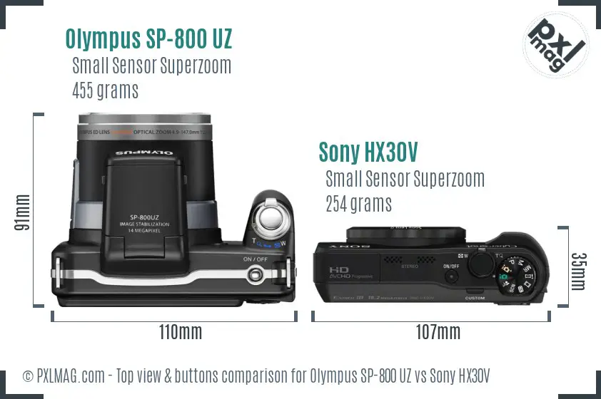 Olympus SP-800 UZ vs Sony HX30V top view buttons comparison