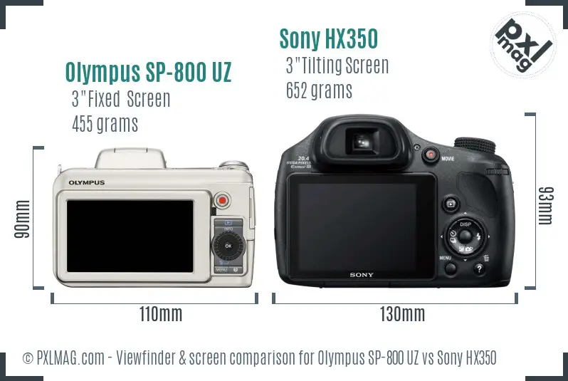 Olympus SP-800 UZ vs Sony HX350 Screen and Viewfinder comparison