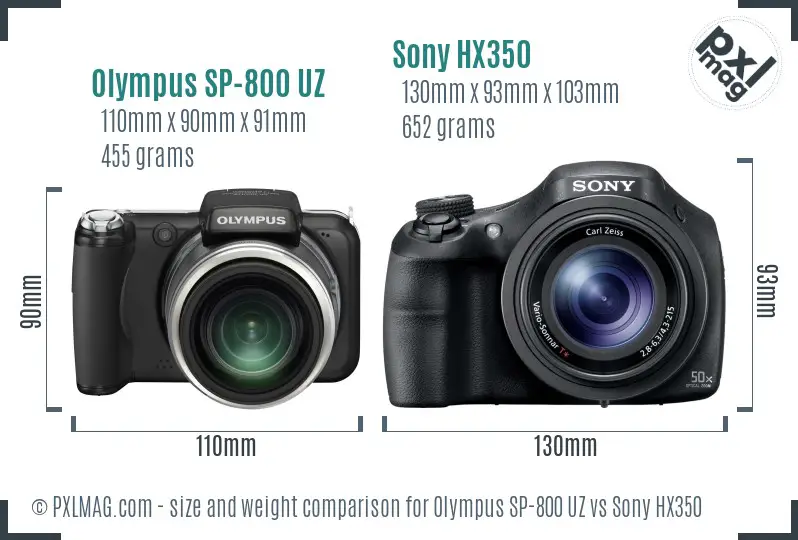 Olympus SP-800 UZ vs Sony HX350 size comparison