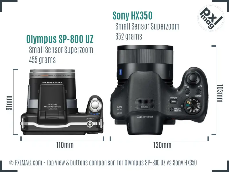 Olympus SP-800 UZ vs Sony HX350 top view buttons comparison