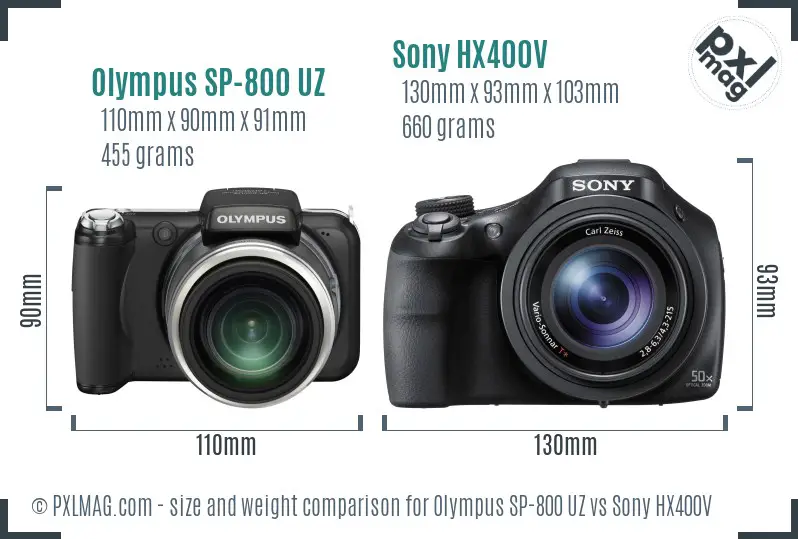 Olympus SP-800 UZ vs Sony HX400V size comparison