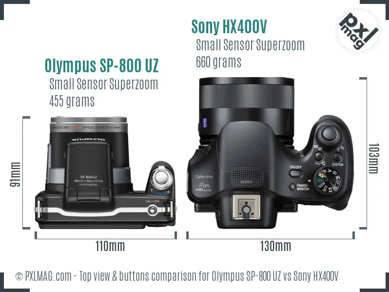 Olympus SP-800 UZ vs Sony HX400V top view buttons comparison
