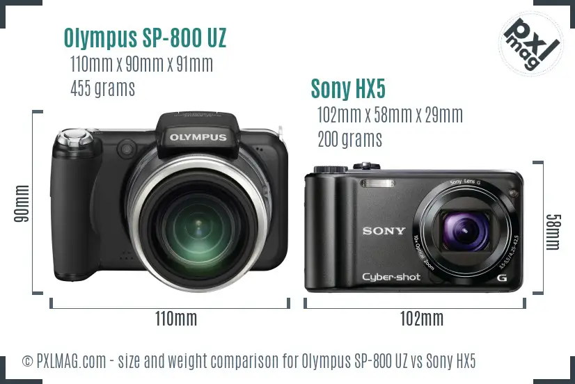 Olympus SP-800 UZ vs Sony HX5 size comparison