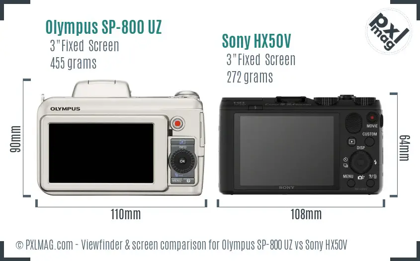 Olympus SP-800 UZ vs Sony HX50V Screen and Viewfinder comparison