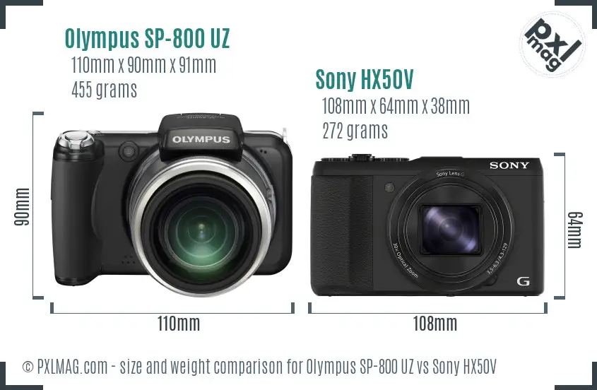 Olympus SP-800 UZ vs Sony HX50V size comparison