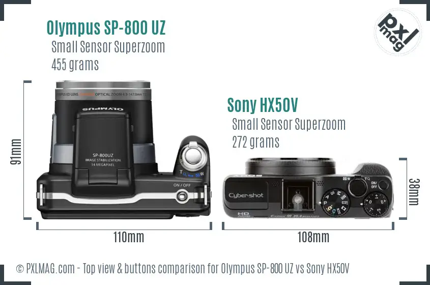 Olympus SP-800 UZ vs Sony HX50V top view buttons comparison