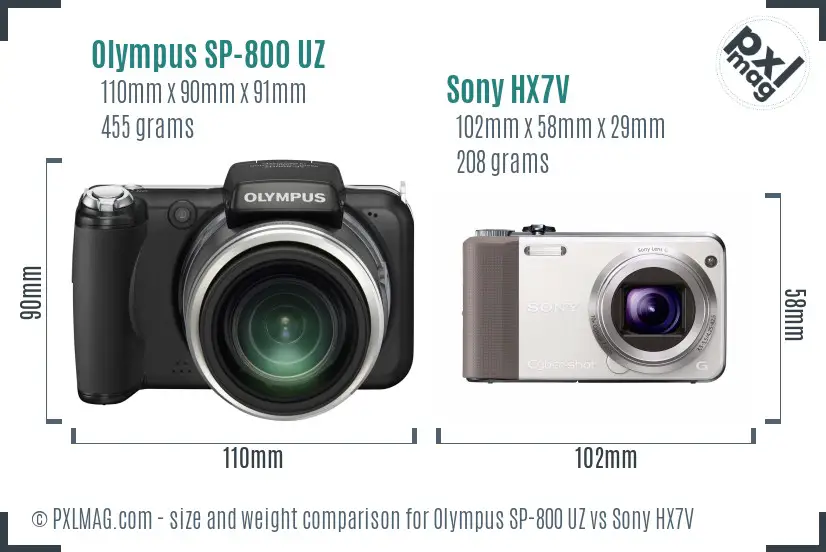 Olympus SP-800 UZ vs Sony HX7V size comparison