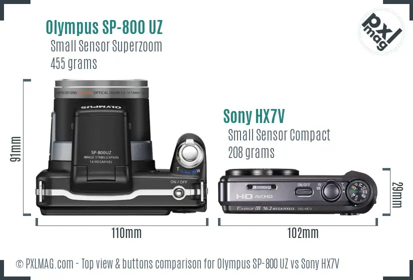 Olympus SP-800 UZ vs Sony HX7V top view buttons comparison