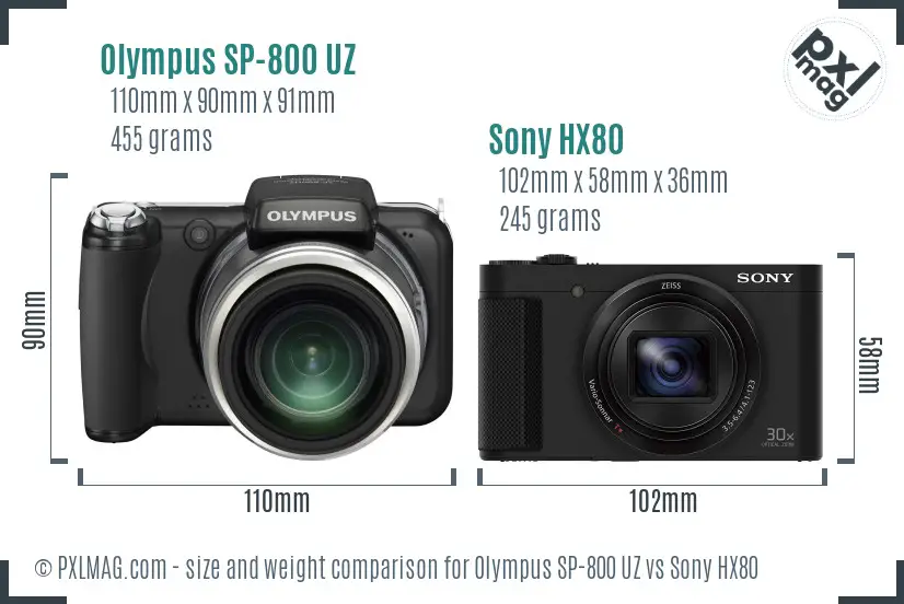 Olympus SP-800 UZ vs Sony HX80 size comparison
