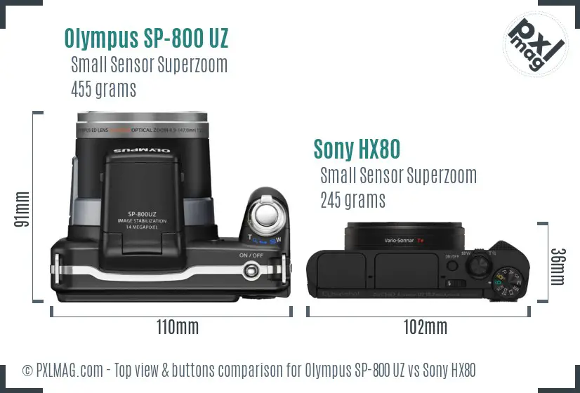 Olympus SP-800 UZ vs Sony HX80 top view buttons comparison