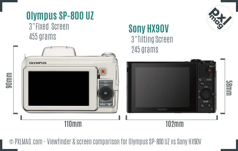 Olympus SP-800 UZ vs Sony HX90V Screen and Viewfinder comparison