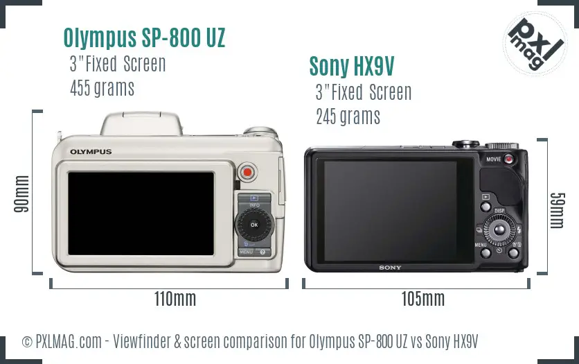 Olympus SP-800 UZ vs Sony HX9V Screen and Viewfinder comparison
