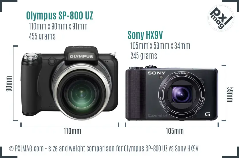 Olympus SP-800 UZ vs Sony HX9V size comparison
