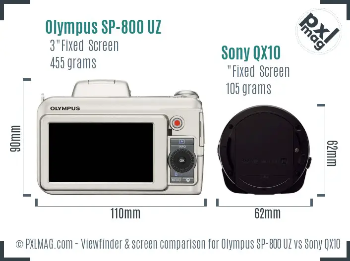 Olympus SP-800 UZ vs Sony QX10 Screen and Viewfinder comparison Olympus SP-800 UZ vs Sony QX10 Screen and Viewfinder comparison