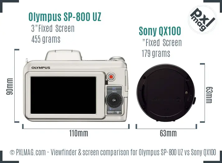 Olympus SP-800 UZ vs Sony QX100 Screen and Viewfinder comparison