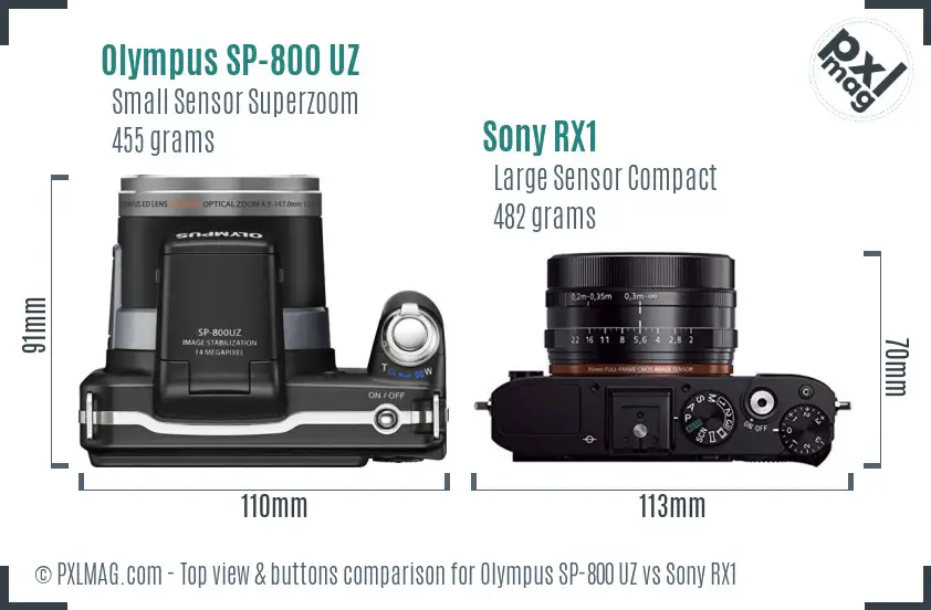 Olympus SP-800 UZ vs Sony RX1 top view buttons comparison