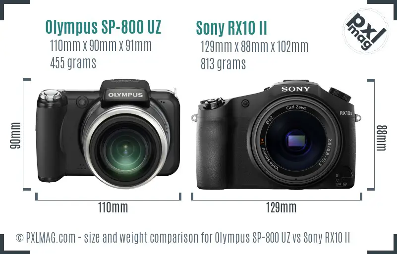 Olympus SP-800 UZ vs Sony RX10 II size comparison