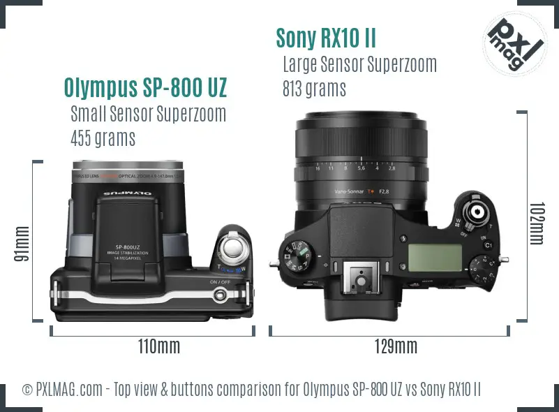 Olympus SP-800 UZ vs Sony RX10 II top view buttons comparison