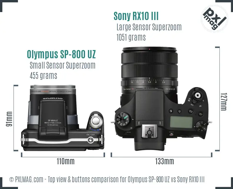 Olympus SP-800 UZ vs Sony RX10 III top view buttons comparison