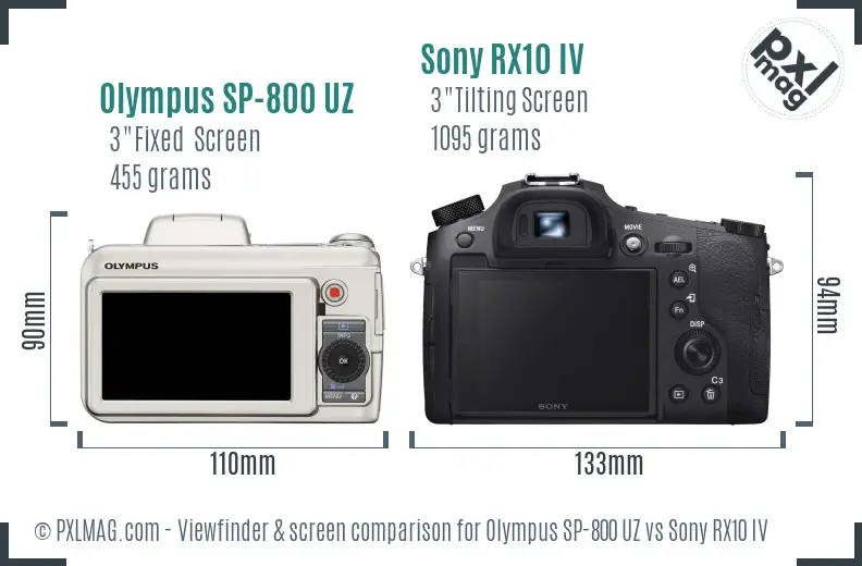 Olympus SP-800 UZ vs Sony RX10 IV Screen and Viewfinder comparison