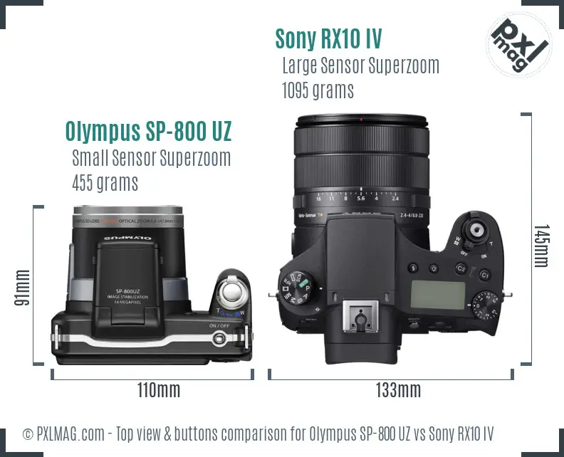 Olympus SP-800 UZ vs Sony RX10 IV top view buttons comparison