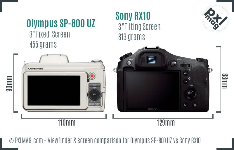 Olympus SP-800 UZ vs Sony RX10 Screen and Viewfinder comparison
