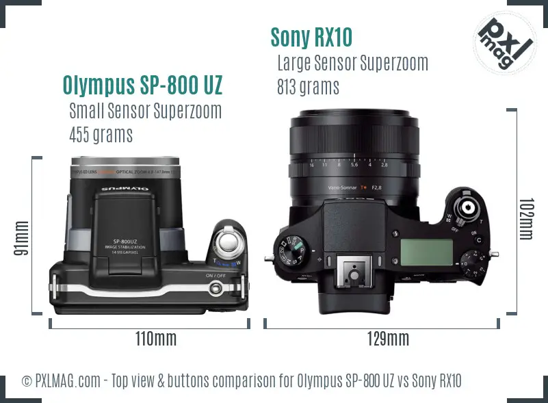 Olympus SP-800 UZ vs Sony RX10 top view buttons comparison