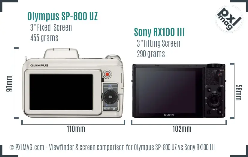 Olympus SP-800 UZ vs Sony RX100 III Screen and Viewfinder comparison