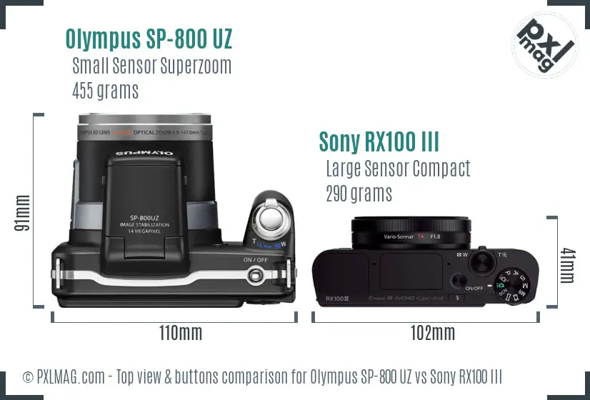 Olympus SP-800 UZ vs Sony RX100 III top view buttons comparison