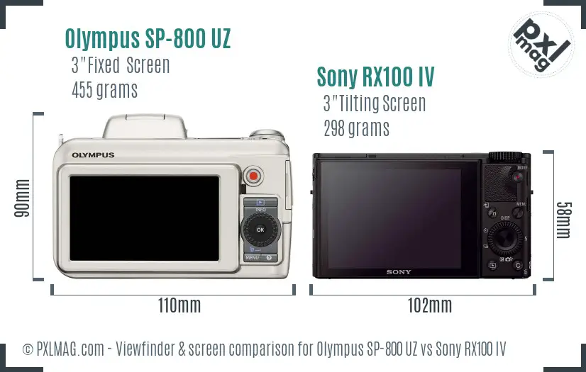 Olympus SP-800 UZ vs Sony RX100 IV Screen and Viewfinder comparison