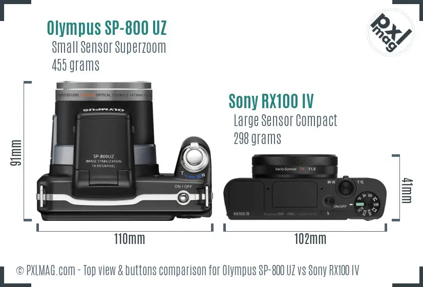 Olympus SP-800 UZ vs Sony RX100 IV top view buttons comparison
