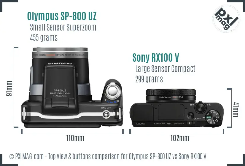 Olympus SP-800 UZ vs Sony RX100 V top view buttons comparison