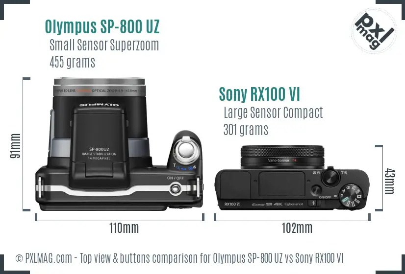 Olympus SP-800 UZ vs Sony RX100 VI top view buttons comparison