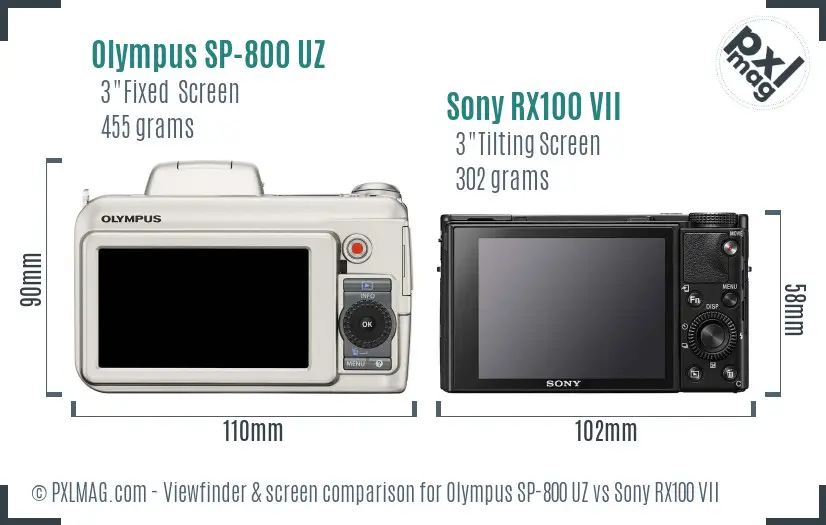 Olympus SP-800 UZ vs Sony RX100 VII Screen and Viewfinder comparison