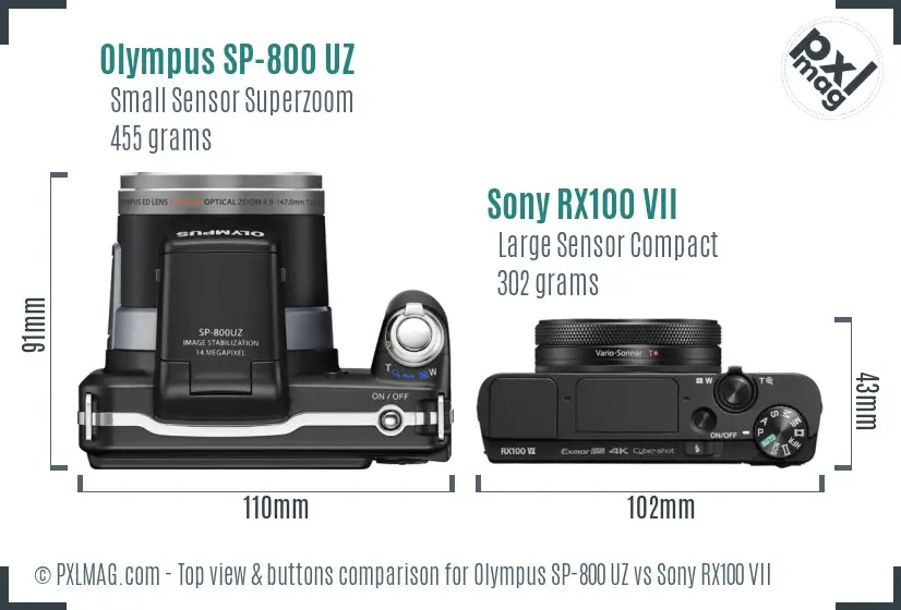 Olympus SP-800 UZ vs Sony RX100 VII top view buttons comparison