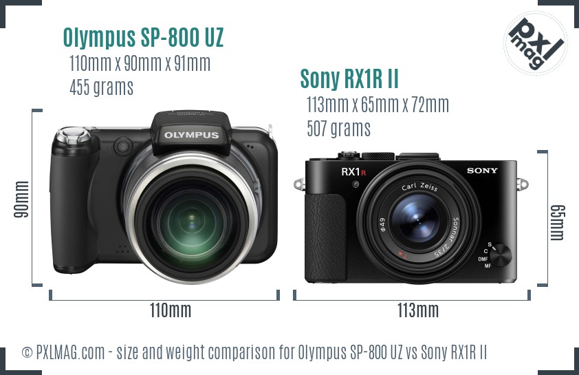 Olympus SP-800 UZ vs Sony RX1R II size comparison Olympus SP-800 UZ vs Sony RX1R II size comparison