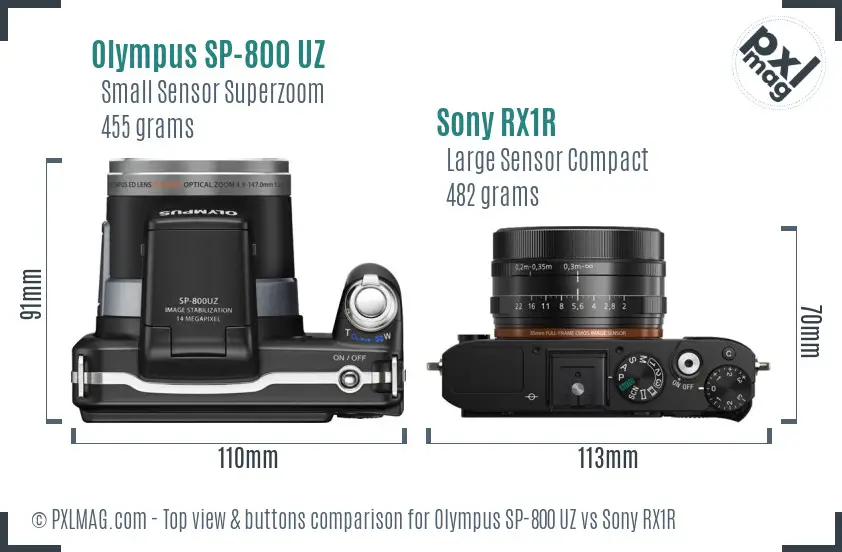 Olympus SP-800 UZ vs Sony RX1R top view buttons comparison