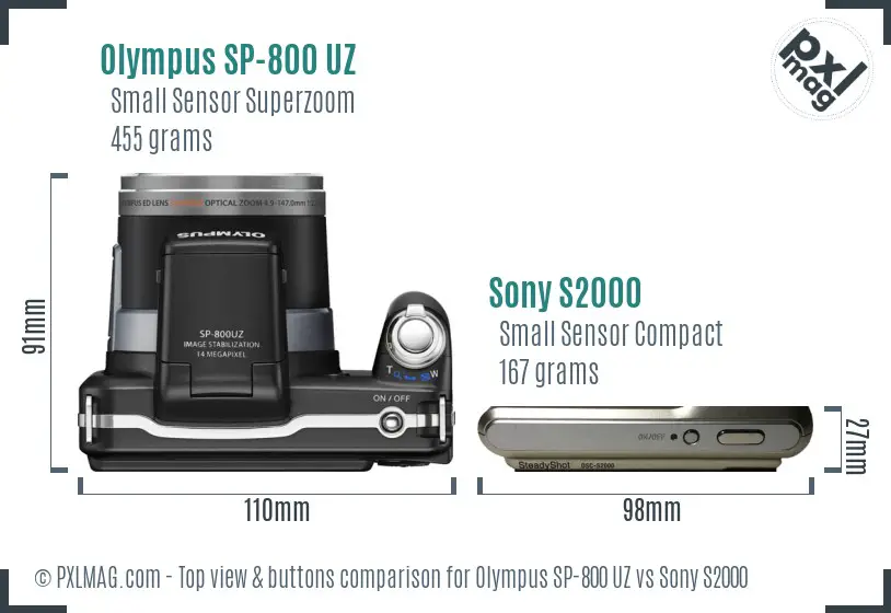 Olympus SP-800 UZ vs Sony S2000 top view buttons comparison