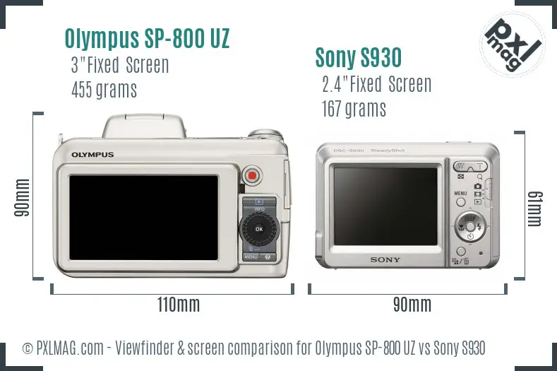Olympus SP-800 UZ vs Sony S930 Screen and Viewfinder comparison Olympus SP-800 UZ vs Sony S930 Screen and Viewfinder comparison