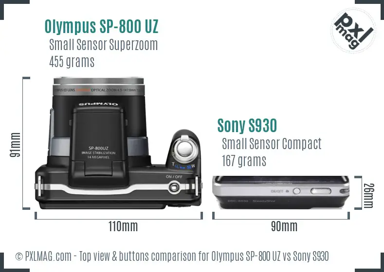 Olympus SP-800 UZ vs Sony S930 top view buttons comparison Olympus SP-800 UZ vs Sony S930 top view buttons comparison