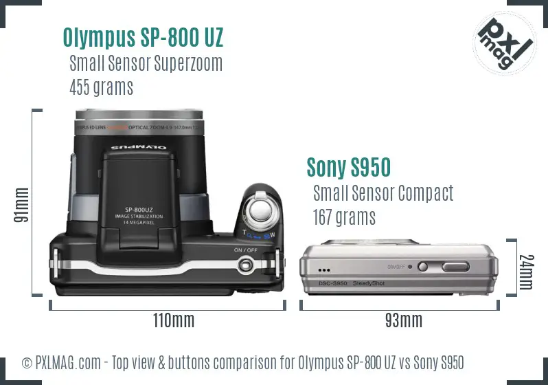 Olympus SP-800 UZ vs Sony S950 top view buttons comparison Olympus SP-800 UZ vs Sony S950 top view buttons comparison