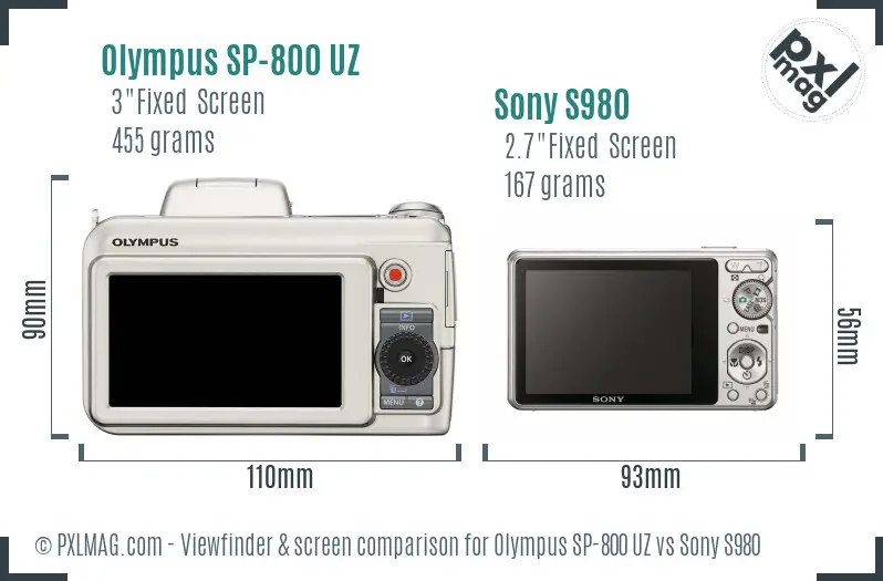 Olympus SP-800 UZ vs Sony S980 Screen and Viewfinder comparison